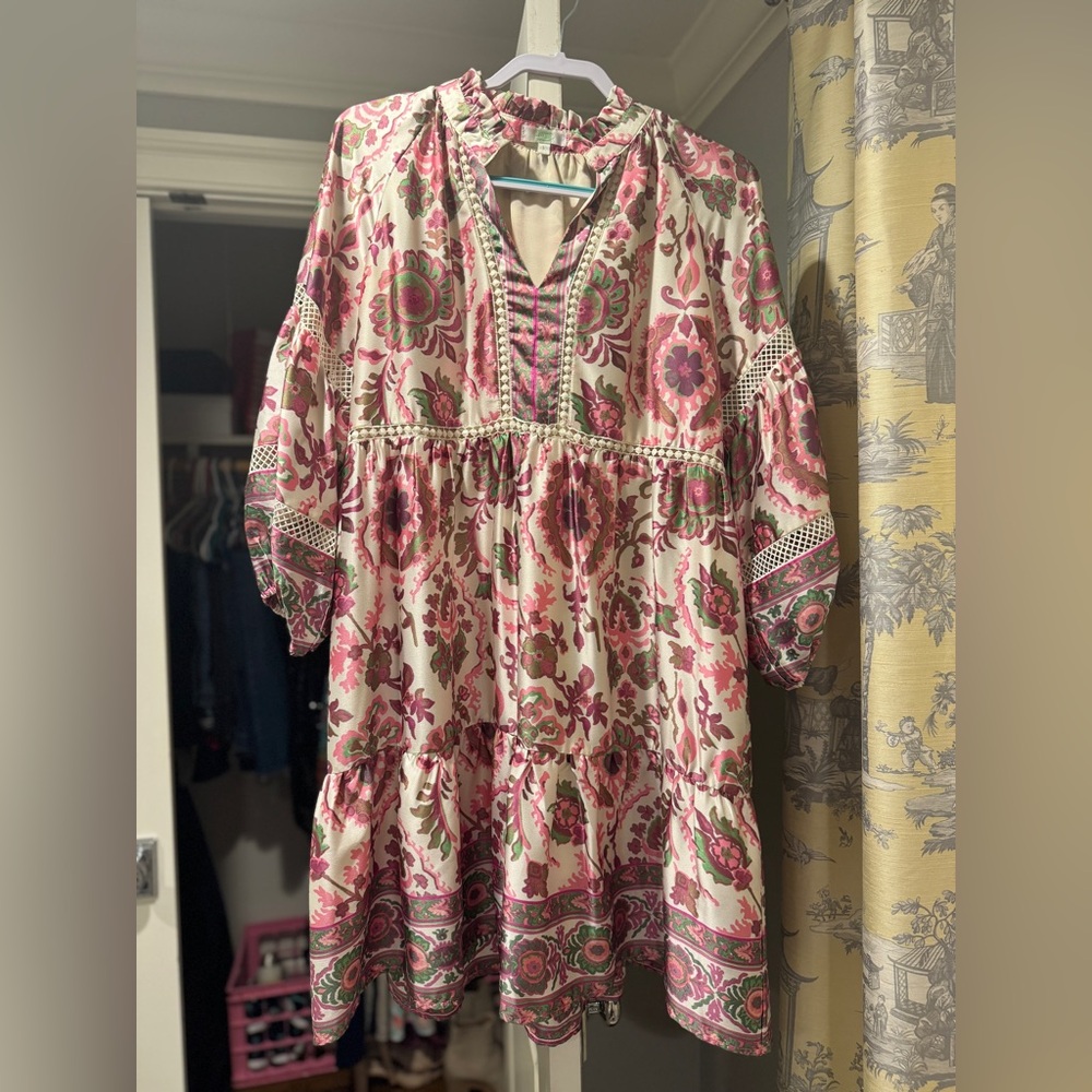Jade Melody Tam Floral Pink and Green Boho Dress
